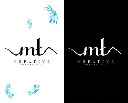 Mt, tm handwriting script font letter logo design template vector Illustrazione stock