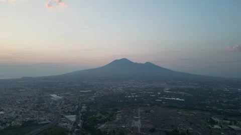 Mt. Vesuvius at sunset seen from Pompeii - Up-Move-Clip Stock-Footage 250354719