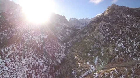 Mt Whitney Sunlight Over Peaks Aerial Shot of Sierra Nevada Mountains Covered by Stock Footage