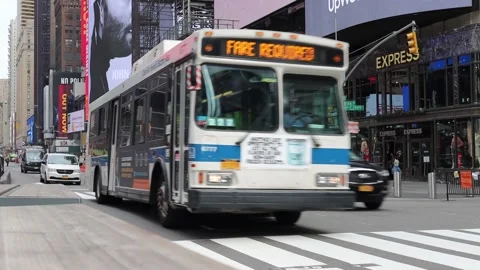 MTA Bus in Times Square Stock Footage 140682577