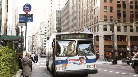 MTA M3 Bus Picks Up Passenger 5th Ave. Manhattan Stock Footage 68671944