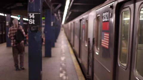 MTA Subway Train Leaving Station Platform New York City NYC Enter Exit 4K Stock Footage 41186382