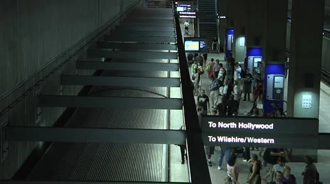 MTA train &amp; people top view1of2 Stock Footage 1012908