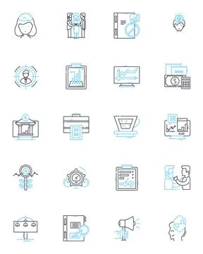 Mtary industry linear icons set. Manufacturing, Production, Assembly, Machining Stock Illustration