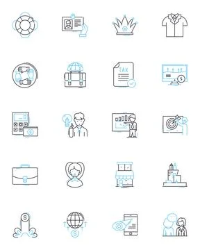 Mtary system linear icons set. Neuron, Synapse, Dendrite, Axon, Myelin Stock Illustration