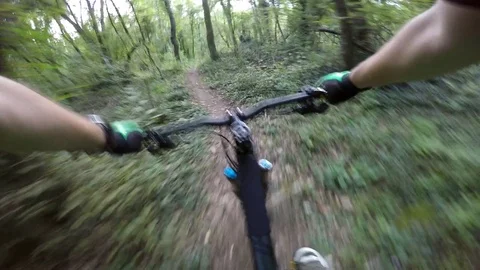 MTB freeride biker on forest trail Stock Footage 82340470