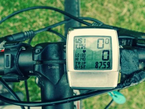 Mtb Handlebars with Cycling Computer in Front 写真素材