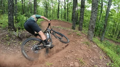 MTB Rider Cornering in Slow Motion Stock Footage 243205547