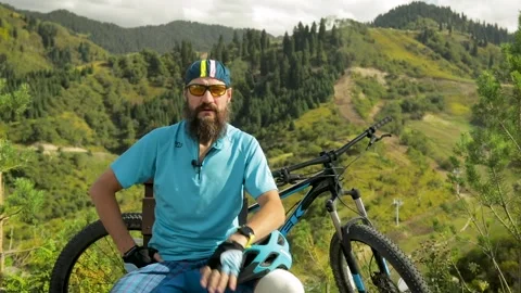 Mtb rider record vlog mountain track park Stock Footage 237457437