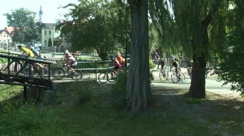 Mtb riders on the bridge Stock Footage 54666815