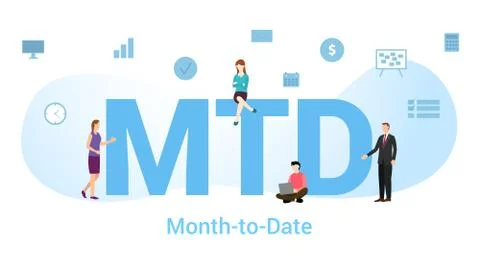 Mtd month to date concept with big word or text and team people with modern f Stock Illustration