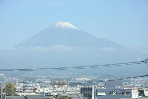 Mt.Fuji from window of bullet train 写真素材
