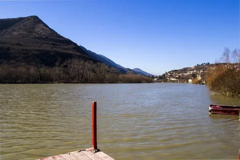 Mtkvari river and beach Mtkvari river and city view in Mtskheta, Georgia. Stock Photos
