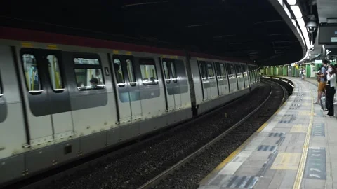 MTR Train arrived, stop in station , Hong Kong Train Video stock 216804523