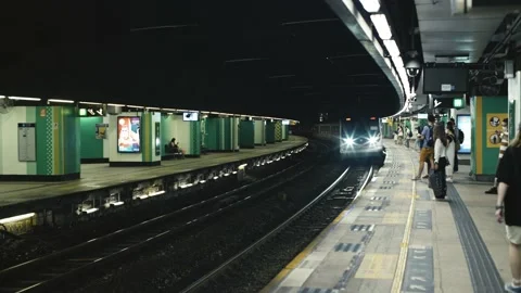 MTR Train arrived, stop in station , Hong Kong Train Video stock 216805292