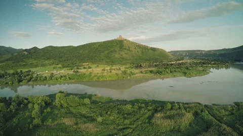 Mtskheta castle church Caucasus mountains river caucasian beauty nature georgia Stock Footage 87536260
