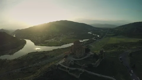 Mtskheta castle church Caucasus mountains river caucasian beauty nature georgia Stock Footage 87537007