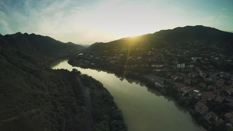 Mtskheta castle church Caucasus mountains river caucasian beauty nature georgia Stock Footage 87538581