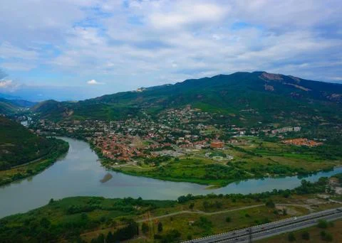 Mtskheta Cityscape Uphill Full View Stock Photos