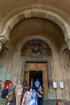 Mtskheta, Georgia - 10 May, 2025: Gate icon of the famous orthodox cathedra.. Stock-Fotos