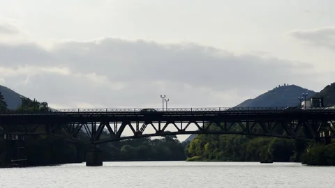 Mtskheta, Georgia - 9.9.2023: Car moving on Princess Jorjoliani Bridge Vídeo Stock 264265755