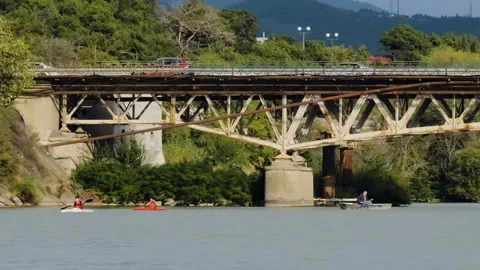 Mtskheta, Georgia - 9.9.2023: Scenic view of Iron Princess Jorjoliani Bridge Stock Footage 264266375