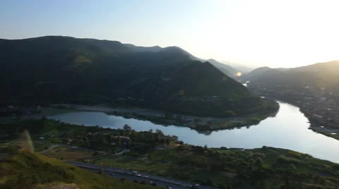Mtskheta, GEORGIA  Aerial view of Mtskheta, Georgia.  Sunset Stock Footage 64819134