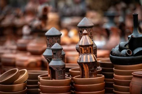Mtskheta, Georgia - October 10, 2023: Vibrant handmade pottery and figurines  Stock Photos