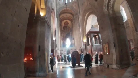 Mtskheta. Inside the Svetitskhoveli temple, the main temple of Georgia. Stockbeeldmateriaal 296192443