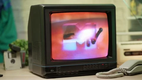 Mtv Logo Animation on a Vintage 80s 90s CRT TV Screen Stock Footage
