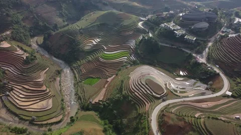 Mu Cang Chai rice fields from drone Stock Footage 154283466