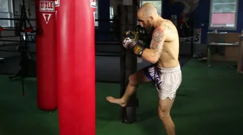 Muay Thai fighter practice his superman punch Stock Footage 22078422