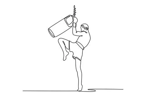 Muay Thai fighter practicing with the punch bag in boxing gym イラスト素材