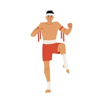 Muay Thai fighter stance. Vector illustration, sports theme. Stock Illustration