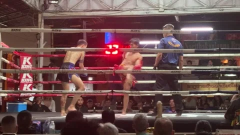Muay Thai fighters fighting in ring at Kalare Stadium Chiang Mai Видео 331040919