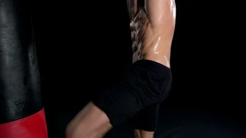 Muay thai knee in front of camera. Stock Footage 92203942