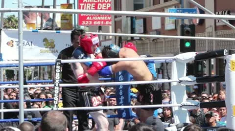 Muay Thai Match Knock-Down and Count Stock Footage 11019959