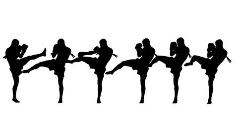 Muay Thai Teep Push Kick Silhouettes Stock Illustration