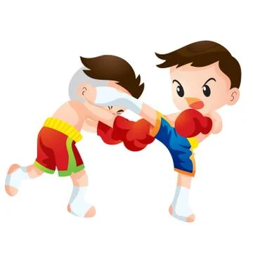 Muaythai fighting actions back kick strike Stock Illustration