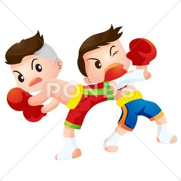 Muaythai fighting actions back kick strike and dodge Stock Illustrationen