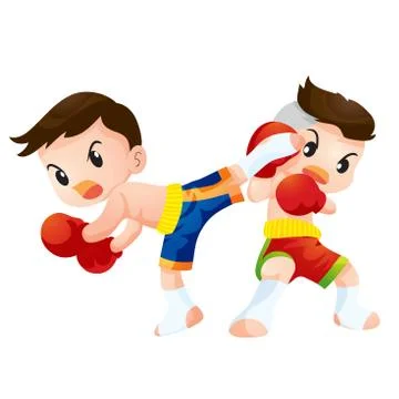 Muaythai fighting actions back kick strike and guard Stock Illustration