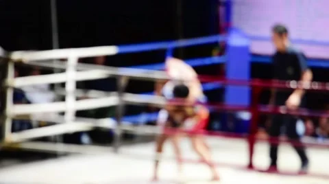 Muaythai on outdoor stage in the night. Stock Footage