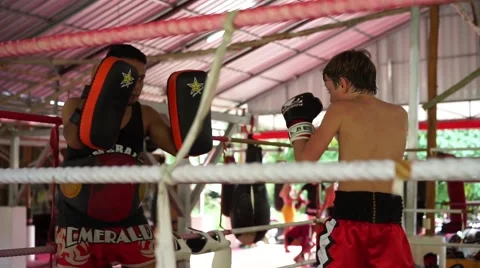 MuayThai young boxer is boxing. Stock Footage 60782452
