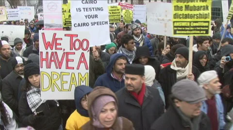 Mubarak/Egypt Protest in Washington, DC Stock Footage 1068676