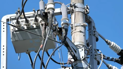 A much closer look of the thick wires on the post in Tokyo Japan Stock Footage 121379663