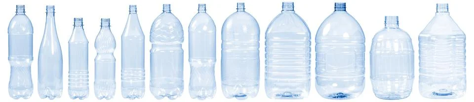 Much New, clean, empty plastic bottle blue color, isolated on white background Stock Photos