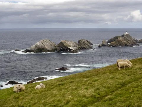 Muckle Flugga lighthouse off Herma Ness on Unst, Shetland, Scotland, UK, the  Stock Photos