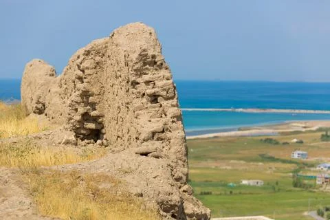 Mud and clay wall of Van castle near Van Lake, Eastern Turkey Stock Photos