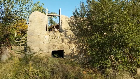 Mud-Brick House Ruin Facade Stock Footage 96174252