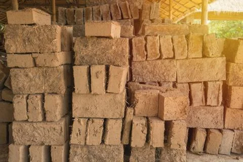 Mud bricks or clay bricks for building clay house Stock Photos